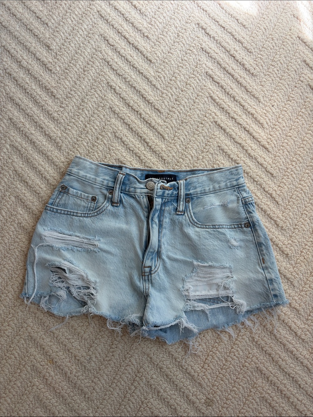 Aeropostale Light Blue Distressed High-Rise Denim Shorts